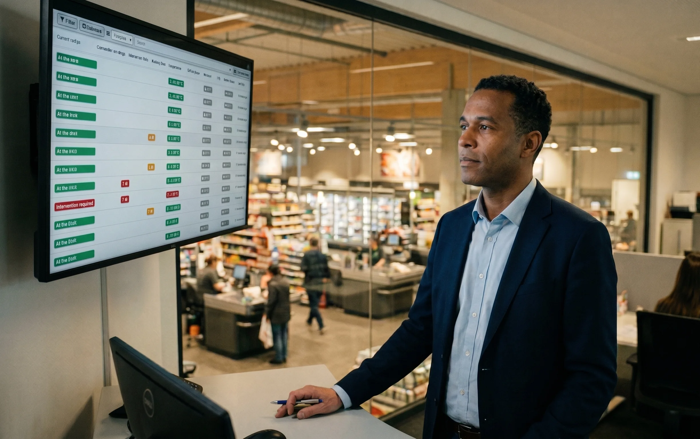 Food safety control in a supermarket with employees conducting operational quality checks