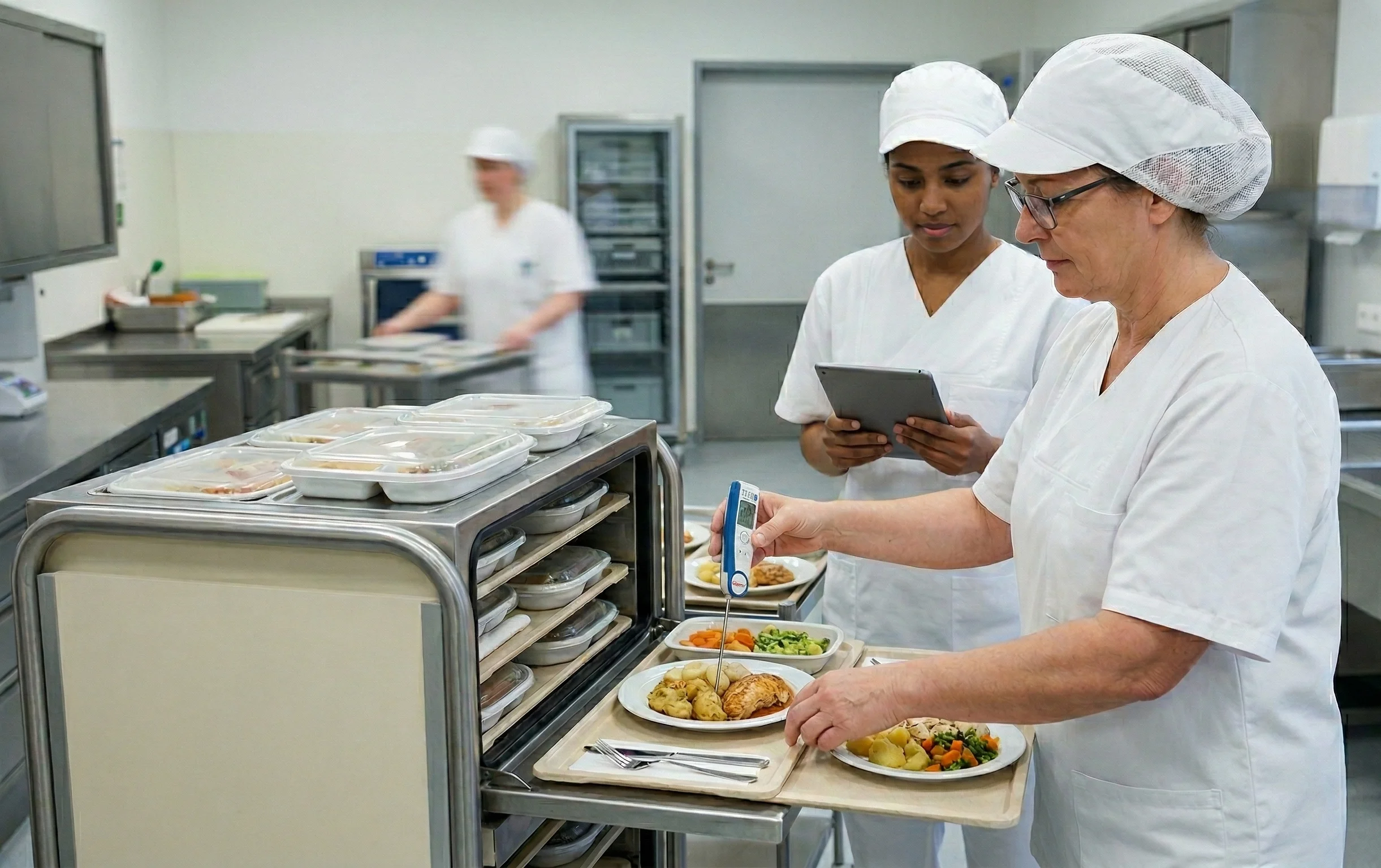 Temperature check as HACCP self-control in care catering: team documenting together
